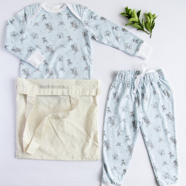 100 % coton tricot enfant ensemble de Pyjama à manches longues imprimé bleu gris chevalier N armure