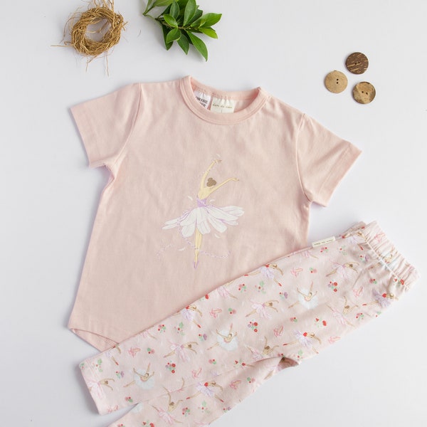 100% Cotton Knit Toddler Pink Ballerina Short Sleeve Tshirt & Leggings Set