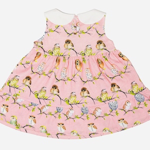 Don De Dieu Knit Cotton Toddler Pink Night Bird Petal Collar Frilly Dress image 6