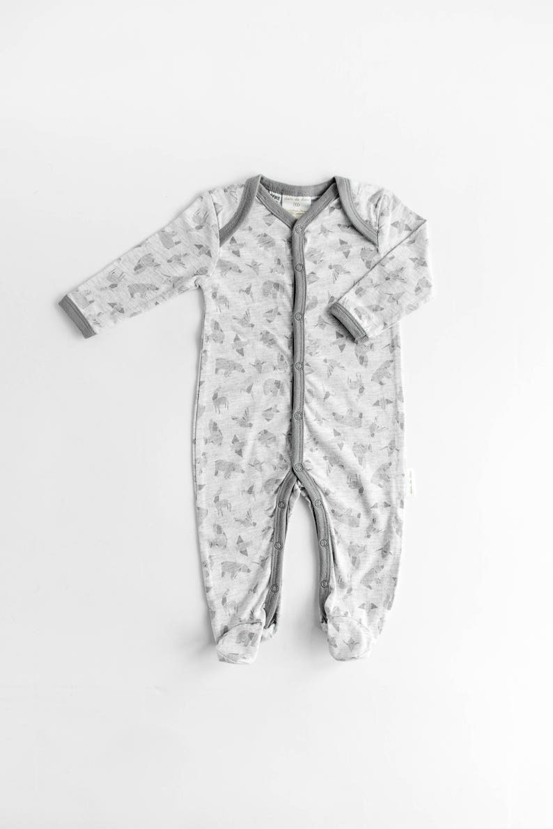 100/% Cotton Knit Baby Grey Animal Origami Print Baby Long Sleeve Jumper Onesie Romper