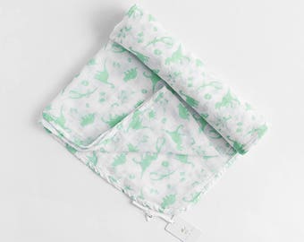 100% Cotton Muslin Baby Green Dinosaurs Print Baby Wrap Swaddle Blanket