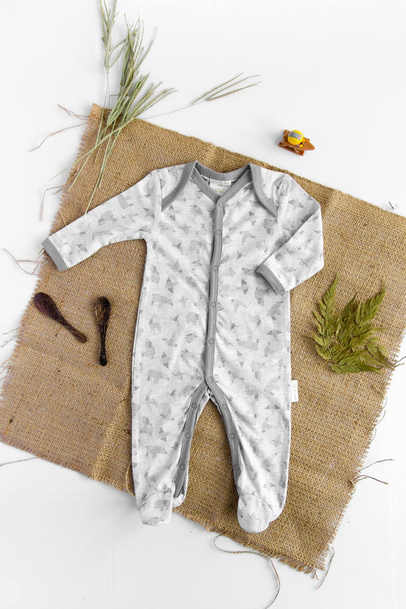 100/% Cotton Knit Baby Grey Animal Origami Print Baby Long Sleeve Jumper Onesie Romper