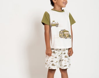 Don De Dieu Knit Cotton Toddler Off Road Print Short Sleeve T-shirt & Shorts Set