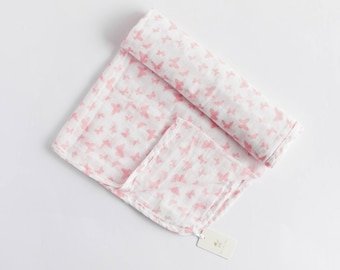 100% Cotton Muslin Baby Pink Flutterfly Butterfly Print Baby Wrap Swaddle Blanket