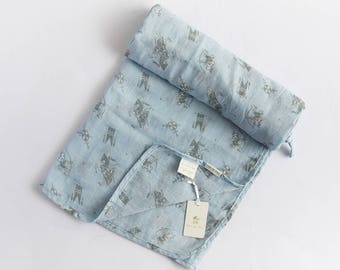 100% Cotton Muslin Baby Blue Grey Knight N Armour Print Baby Wrap Swaddle Blanket