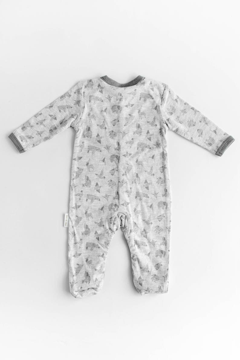 100/% Cotton Knit Baby Grey Animal Origami Print Baby Long Sleeve Jumper Onesie Romper