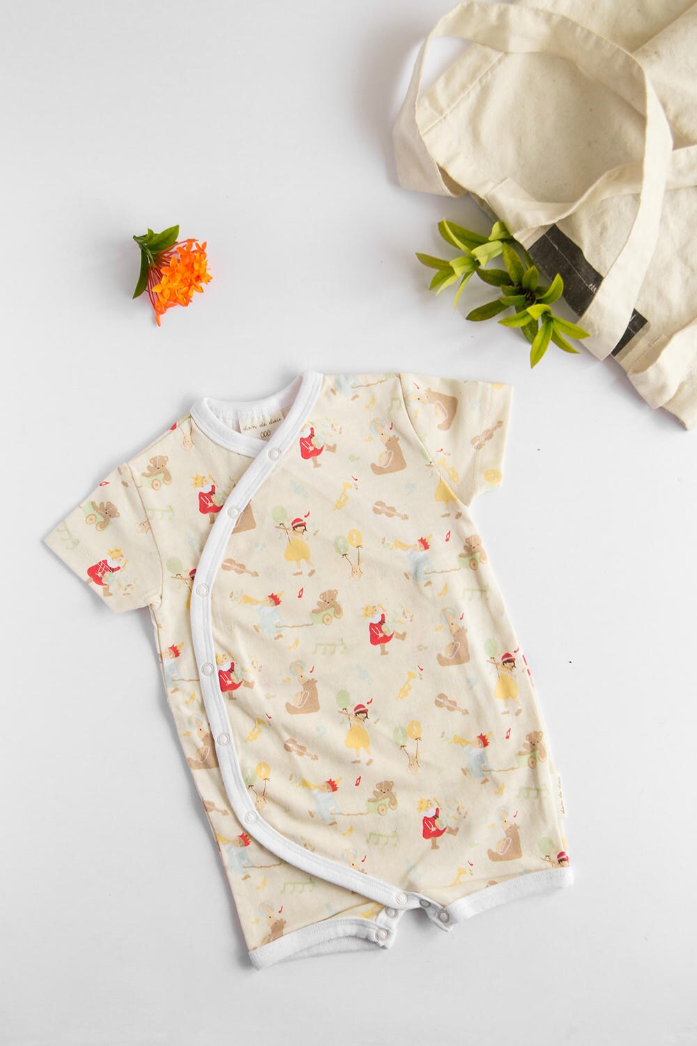 100% Cotton Knit Baby Musician Print Baby Short Sleeve Kimono Onesie Romper