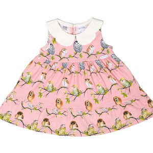 Don De Dieu Knit Cotton Toddler Pink Night Bird Petal Collar Frilly Dress image 5