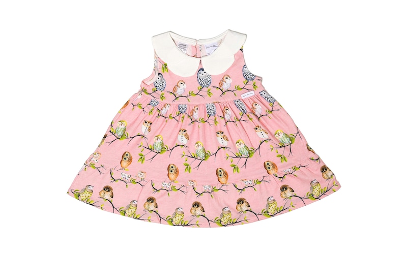 Don De Dieu Knit Cotton Toddler Pink Night Bird Petal Collar Frilly Dress image 5
