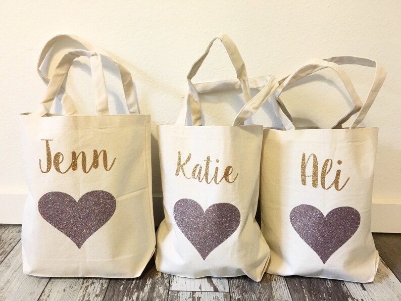 Wedding Tote Bag Bridesmaids Gift Glitter Party Tote Glitter Heart Bag Bridal Tote Bridesmaid Glitter Heart Tote Shopping Tote