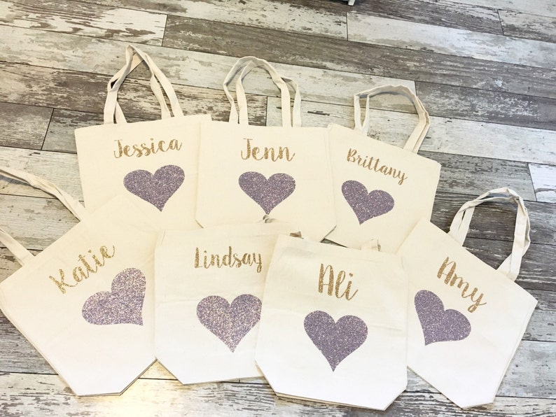 Wedding Tote Bag Bridesmaids Gift Glitter Party Tote Glitter Heart Bag Bridal Tote Bridesmaid Glitter Heart Tote Shopping Tote