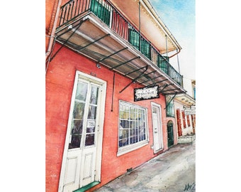 Bar Tonique French Quarter New Orleans Art gift, NOLA Cocktail and Spirits Bar, Historic Building New Orleans Watercolor Painting Art Print