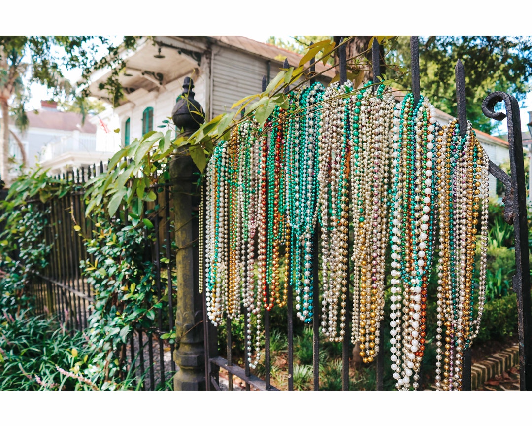 New Orleans Mardi Gras Beads Fence Uptown, NOLA Wall Art Decor, Fine