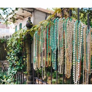 New Orleans Mardi Gras Beads Fence Uptown, NOLA Wall Art Decor, Fine Art Print Photograph Download, Art Gift, NOLA Bead Original Photography