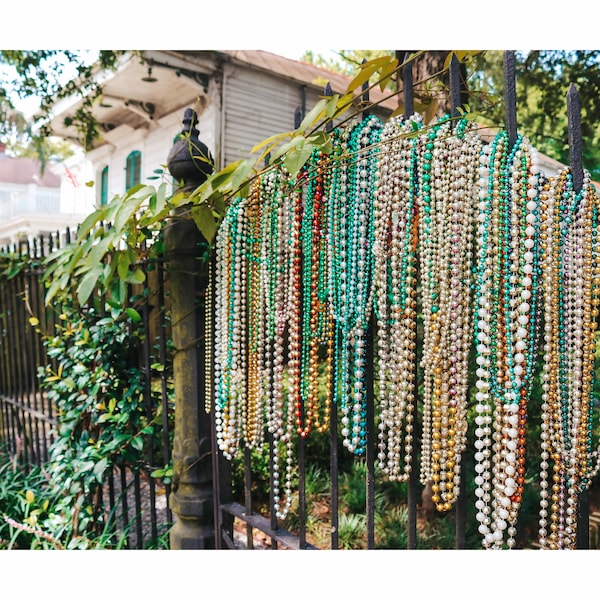 New Orleans Mardi Gras Beads Fence Uptown, NOLA Wall Art Decor, Fine Art Print, Art Gift, NOLA Bead Original Photography Print