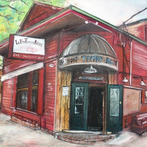 Uptown New Orleans Gift Art, Magazine Street Local Bar, Le Bon Temps Roule, Historic NOLA Places, Watercolor Original Drawing Art Print
