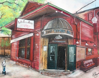 Uptown New Orleans Gift Art, Magazine Street Local Bar, Le Bon Temps Roule, Historic NOLA Places, Watercolor Original Drawing Art Print