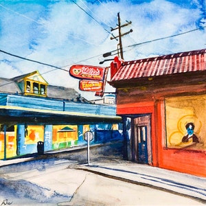 Willie&#39;s Chicken Shack, NOLA Pub Dive Bars, New Orleans, Louisiana, Willie&#39;s Chicken Shaq, Watercolor Drawing Illustration Art Print