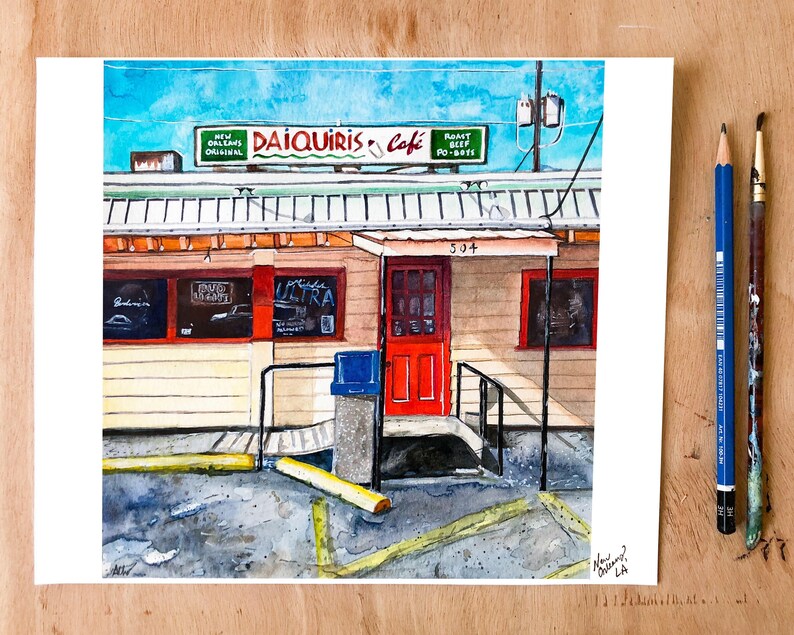 Louisiana Watercolor Painting Drawing Illustration Art Print Daq Shack LA Daquiris Cafe NOLA New Orleans Uptown Carrollton