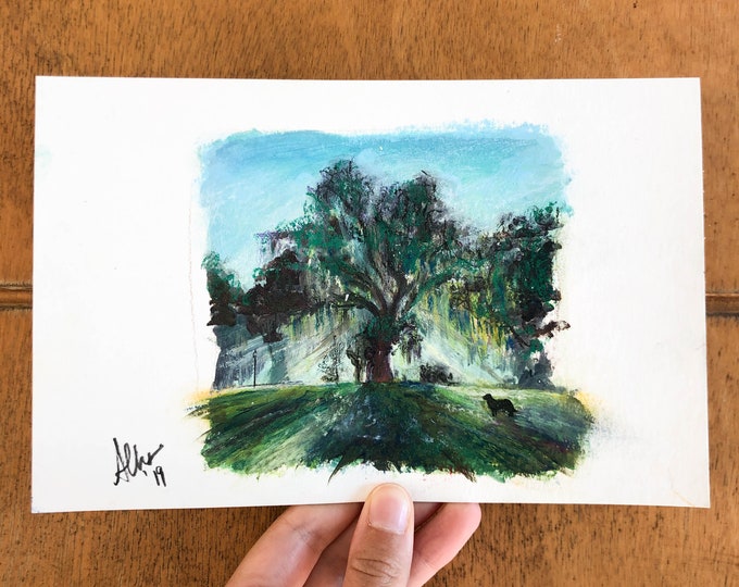 Audubon Trees With Golden Retriever Dog in Audubon Park New Orleans Art Painting Gift, NOLA