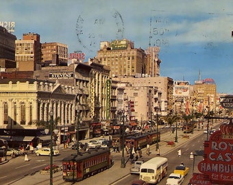 New Orleans Canal Street Vintage Art Gift, Vintage Postcard Streetcar Photography, NOLA Louisiana Old Style Art Print