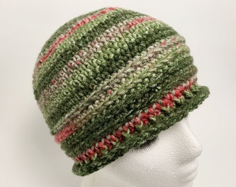 Green Striped Crochet Cloche Hat - Perfect for Spring or Summer - Great Gift for Teen or Mom