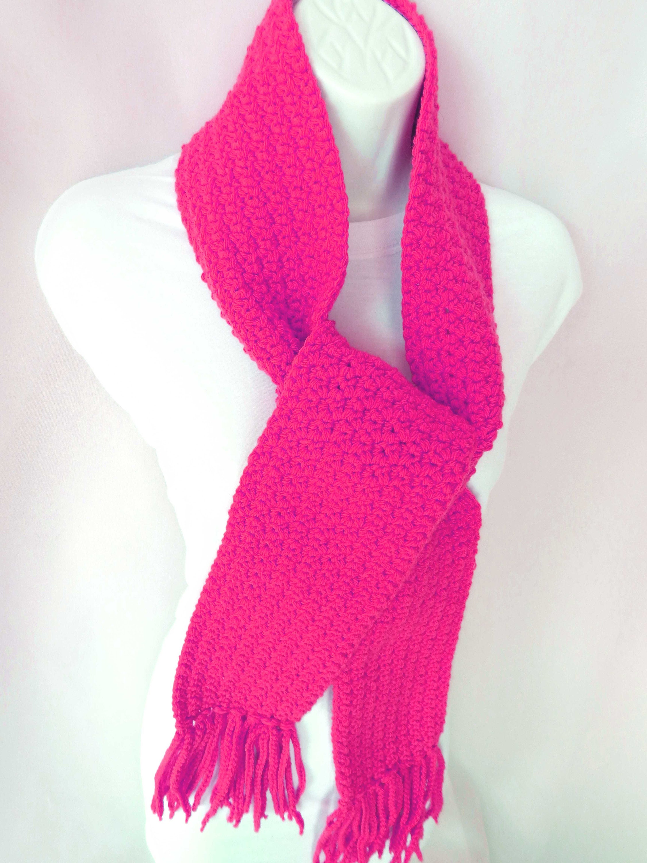 Hot Pink Winter Scarf with Fringe Etsy