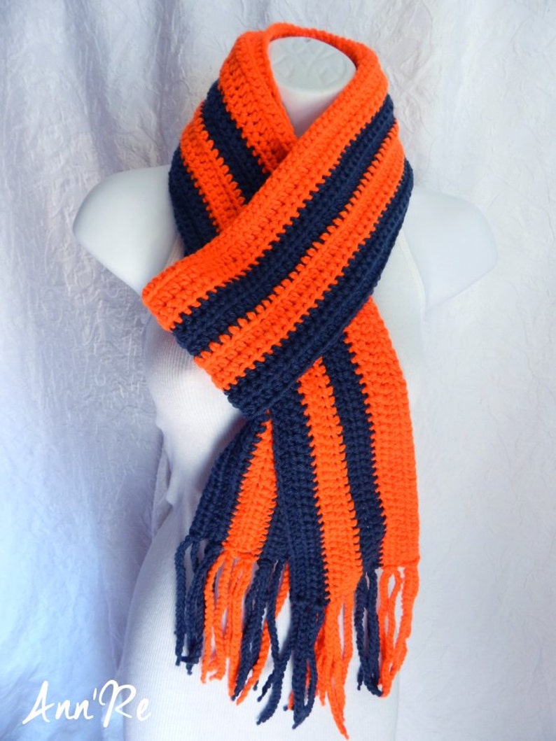 Orange and Navy Blue Winter Scarf with Fringe Striped Scarf Etsy