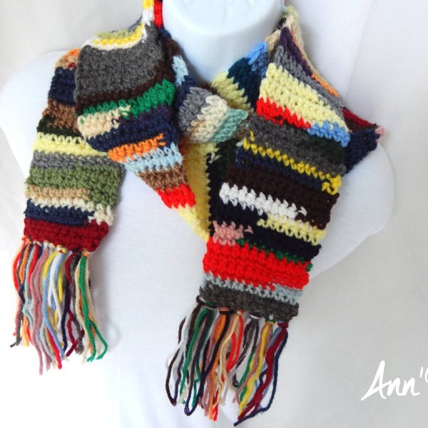 Long Boho Scarf - Multi Color with Fringe - Repurposed/Recycled