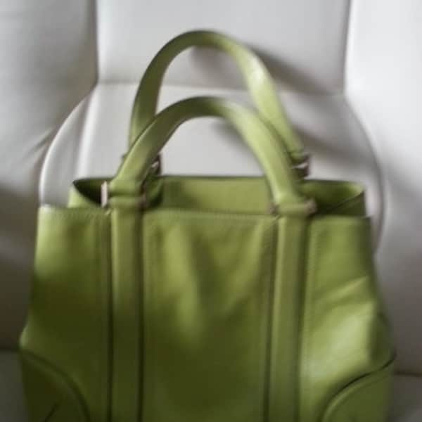 Fab Ellen Tracy green leather handbag Chic