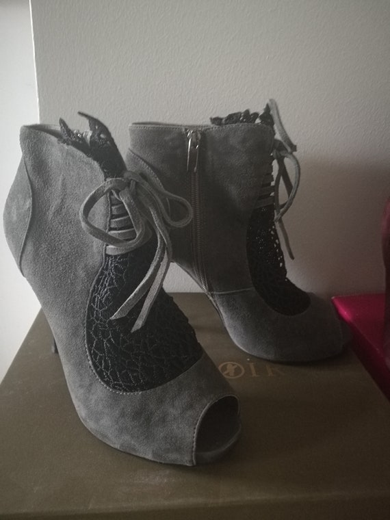 gray high heel booties
