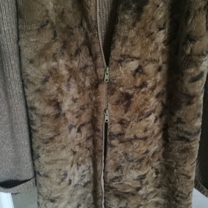 Fab Italian wool mohair blend animal print faux fur long cardigan. Size L. Chic