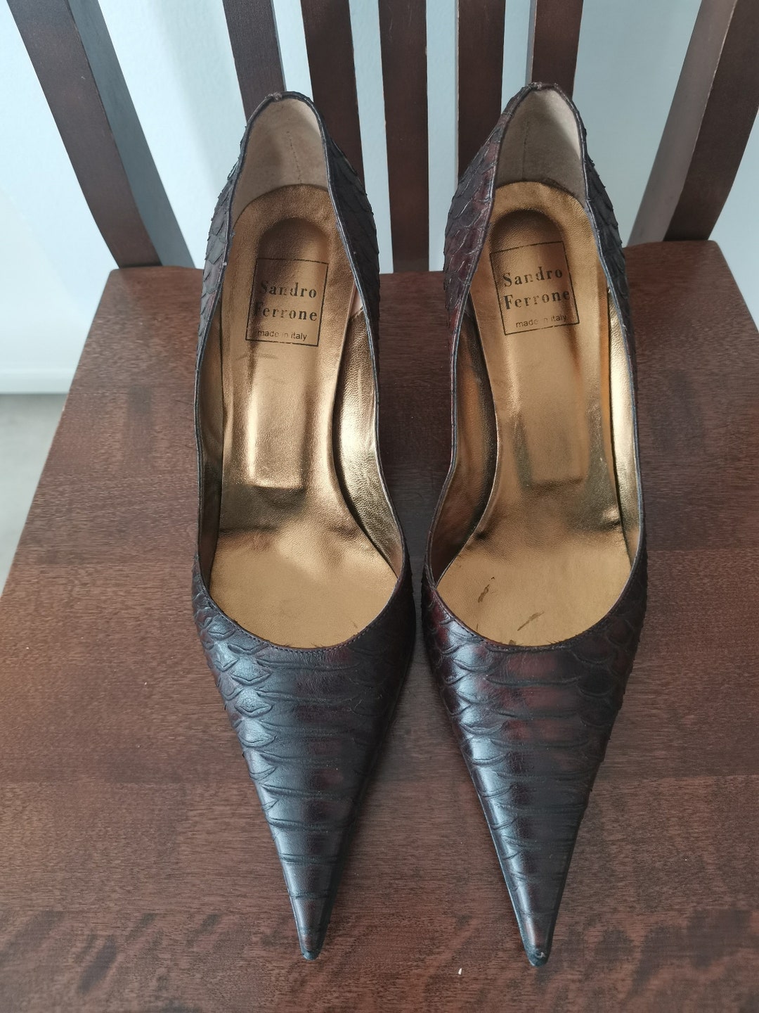 Fab Sandro Ferrone Brown Snake Leather Embossed Pumps. Size EU - Etsy