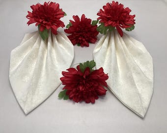 Faux, red chrysanthemum or Dalia flower napkin ring.