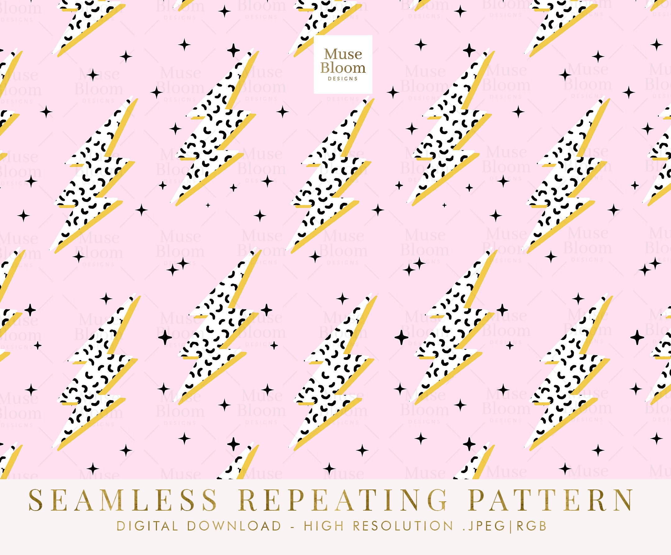 90s Aesthetic Thunder Lightning Repeating Seamless Pattern Design, Tiling Repeating File, Fabric Patterns, Commercial Use, Digital Download