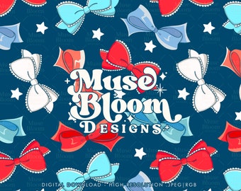 Coquette Bow Seamless Pattern – 4th of July Fabric Print (JPG)