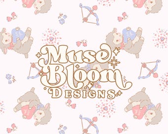 Cute Little Lambs Cupido Print Seamless Pattern - Valentines Day Design for Commercial Use