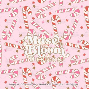 Retro Vintage Zuckerstange rosa Weihnachtsdesign für Stoffsublimation oder nahtlosen Druck