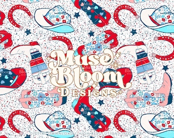 American Cowgirl Seamless Pattern – 4th of July Fabric Print (Digital Download)