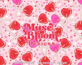 Valentine's Day Heart Lollipop Seamless Pattern Repeat File Sublimation Design for Fabric Printing