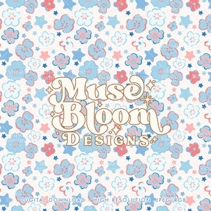 Independence Retro Vintage Floral - EE.UU. 4 de julio - Archivo de repetición de patrón sin costuras para impresión de telas - Papel digital - Uso comercial