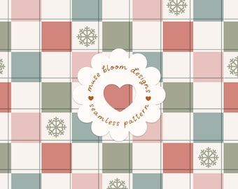 Christmas Plaid Seamless Pattern, Snowflake Holiday Quilt Pattern, Muted Christmas Fabric Print, 2 Versions