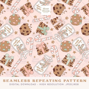 Pink Christmas Seamless Pattern Cookies For Santa File For Fabric Sublimation