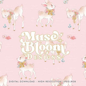 Deer Pink Floral Seamless Pattern Repeating File Kids Design for Fabric Printing Digital Paper Commercial Use