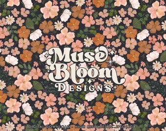Dark Boho Small Florals Seamless File Repeating Pattern for Sublimation Fabric Printing Commercial USe