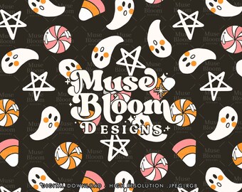 Candy Ghosts - Halloween Seamless File - Pink - For Fabric Printing Sublimation