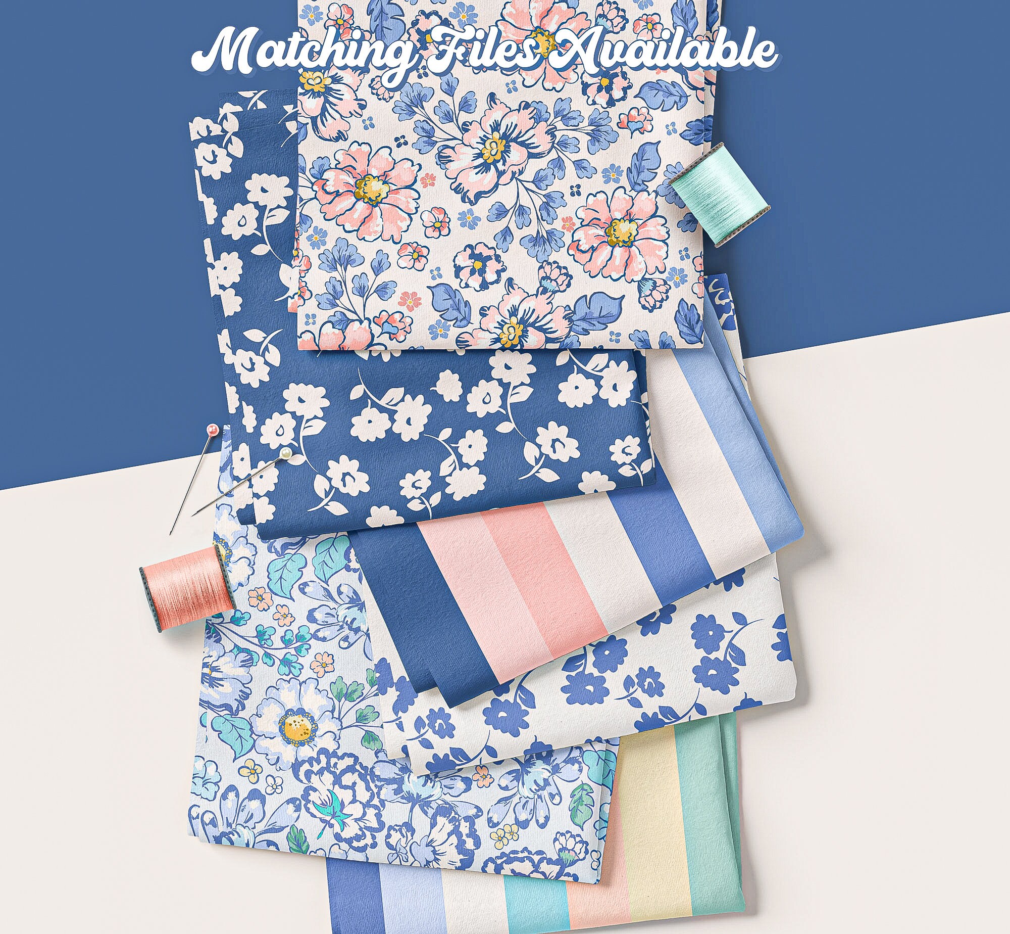 Blue Floral Seamless Pattern Repeat File for Fabric Printing ...