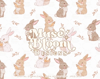 Fichier sans couture bohème lapin de Pâques motif répétitif, conception pour enfants pour impression sublimation sur tissu - Collection Lovely Bunny - Neutre