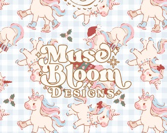 Christmas Unicorns Seamless Pattern File Print Seamless Pattern - Design for Commercial Use