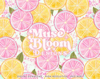 Summer Seamless Pattern Repeating File Kids Fashion Design for Fabric Printing Commercial Use Pink Lemons